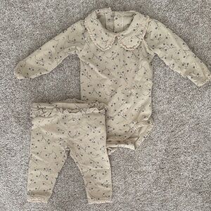 Floral Beige Baby Outfit Set